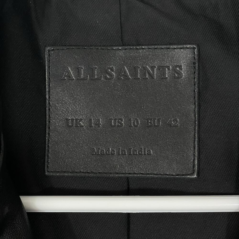 All Saints Balfern Leather Biker Jacket Women's Size US 10 Black Moto Belted - Picture 4 of 8
